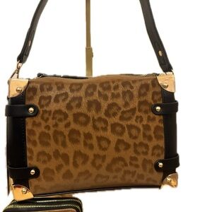 Leopard Print Shoulder Bag with Black Accents